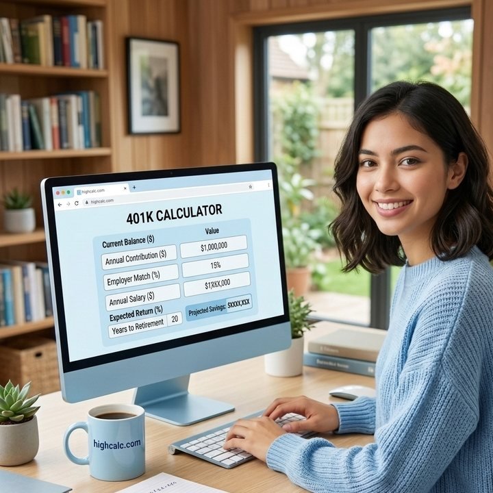 401k Calculator — Free Retirement Savings and Employer Match Calculator on HighCalc