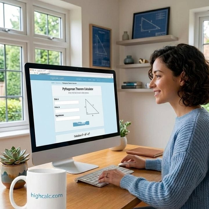 Pythagorean Theorem Calculator - find the hypotenuse or missing side of a right triangle online on HighCalc